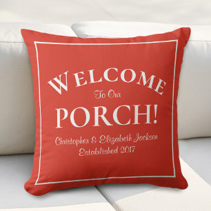 Coussin Bienvenue sur Porche Noms de famille personnalisés