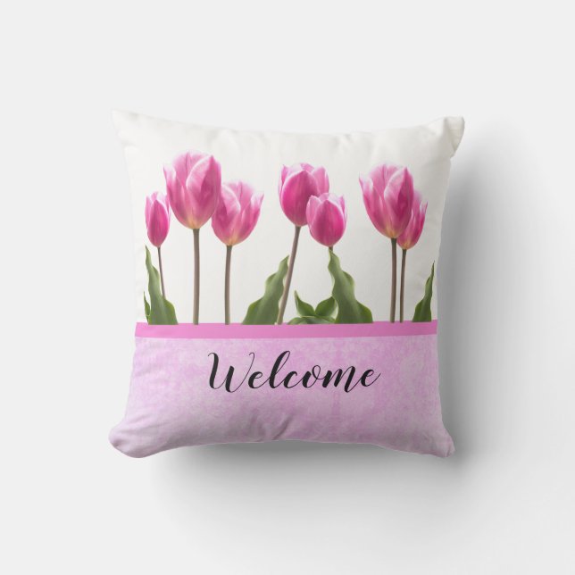 Coussin Bienvenue Tulipe Rose de Printemps  (Recto)