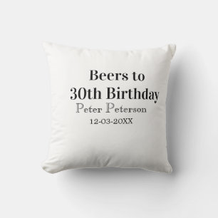 Coussin Bière pour 30e anniversaire nom date homme élégant