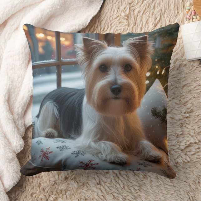 Coussin Biewer Terrier avec lumières de Noël vacances (Couverture)