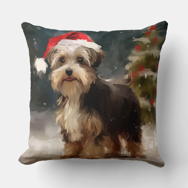 Coussin Biewer Terrier Chien dans Noël de neige (Recto)