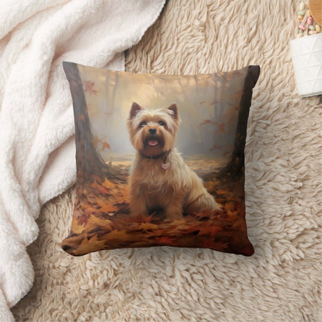 Coussin Biewer Terrier en automne feuilles tombées inspire (Couverture)