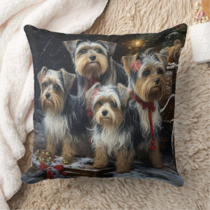 Coussin Biewer Terrier enneigé traîneau Noël décoration