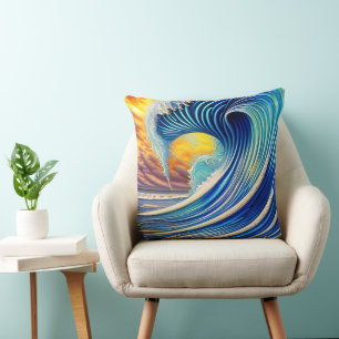 Coussin Big Blue Ocean Wave sur Sunset Sky