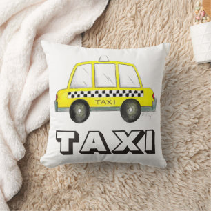 Coussin Big Yellow Taxi NYC À damiers voiture de taxi New