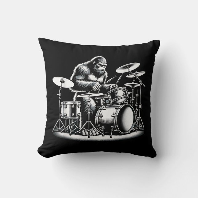 Coussin Bigfoot Drummer Sasquatch Jouer Drums Musicien B (Recto)