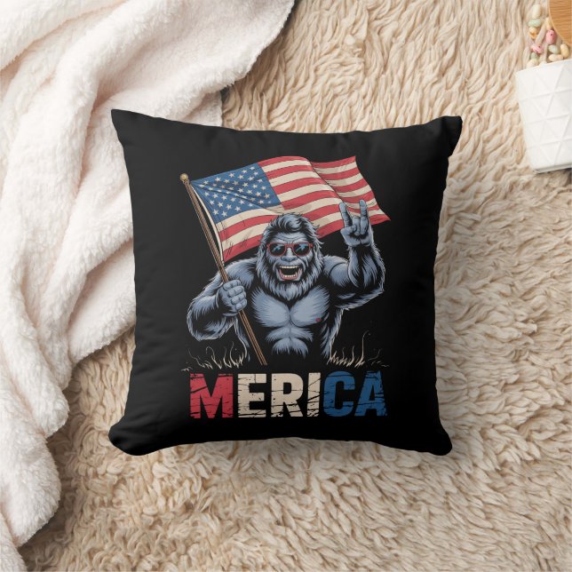 Coussin Bigfoot Merica Rock drapeau américain patriotique (Couverture)