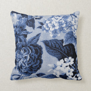Coussin Bigorneau Toile floral botanique bleu No.1
