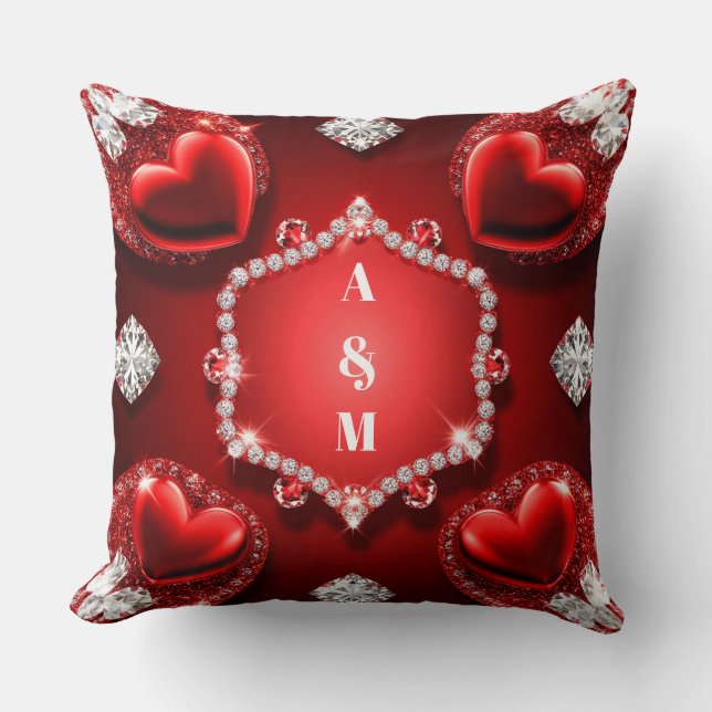 Coussin Bijou Romance Cœur Rouge Diamant ❤️ (Recto)