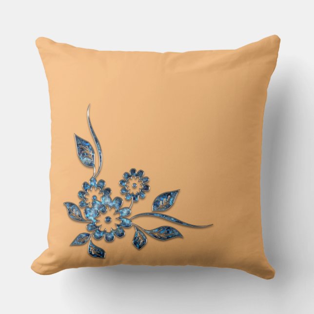 Coussin Bijoux en argent de fleurs bleues ornement décorat (Recto)