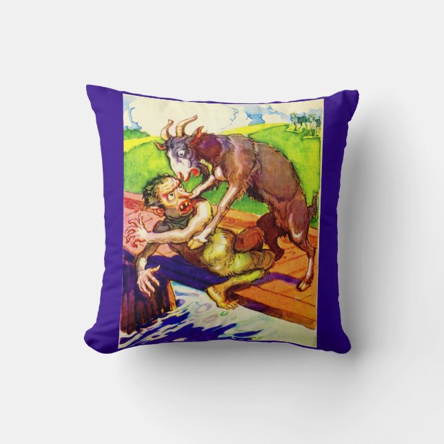 Coussin billy chèvre gruff et troll print (Recto)