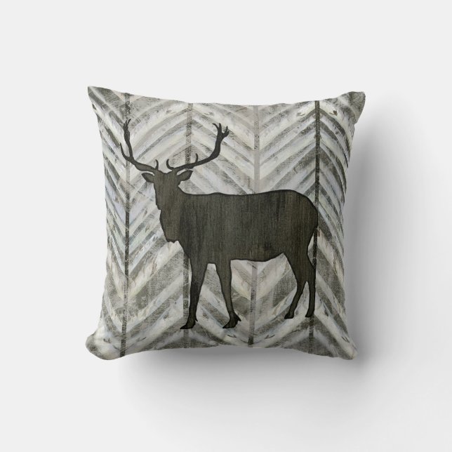 Coussin Birch Forest Lodge Elk w Antler Chevron rayé (Recto)