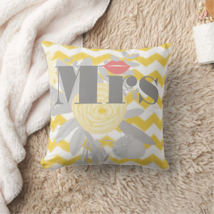 Coussin Birde Mrs Lips Grey Peach et Yellow Zig Zag