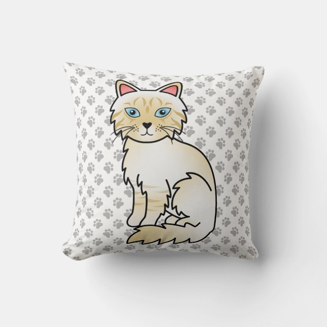 Coussin Birman / Ragdoll Tabby au point crème - Chat & Pat (Recto)