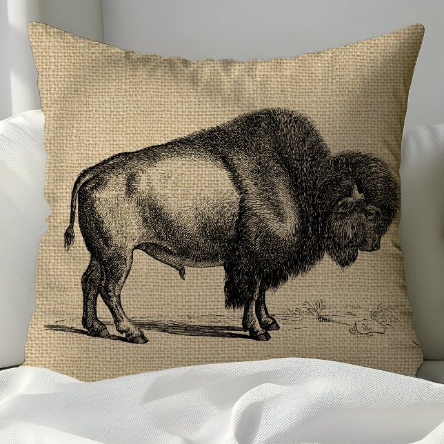 Coussin Bison d'art de ligne rustique vintage (Créateur téléchargé)