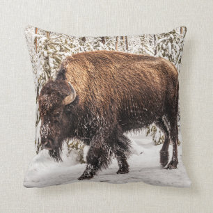 Coussin Bison effrayant (bison de bison) - Buffle - Neige