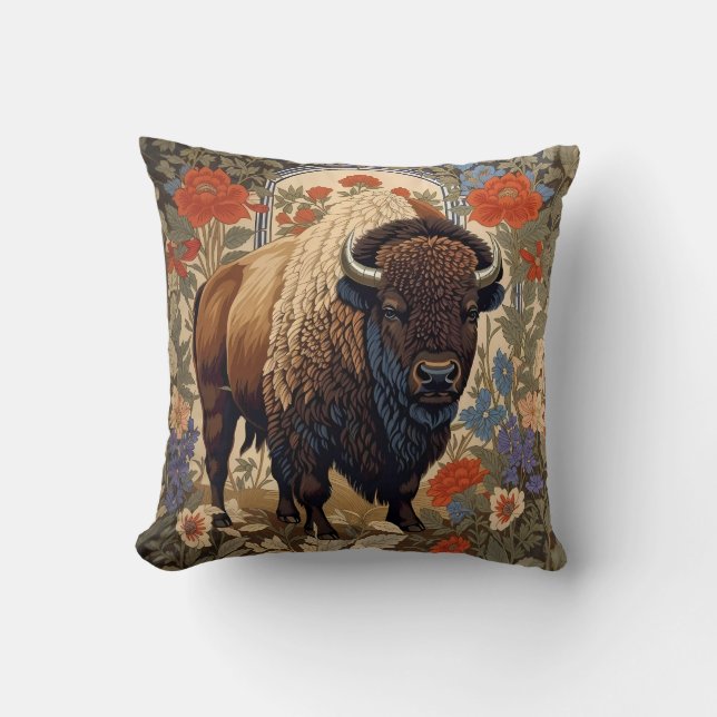 Coussin Bison élégant William Morris inspiré (Recto)