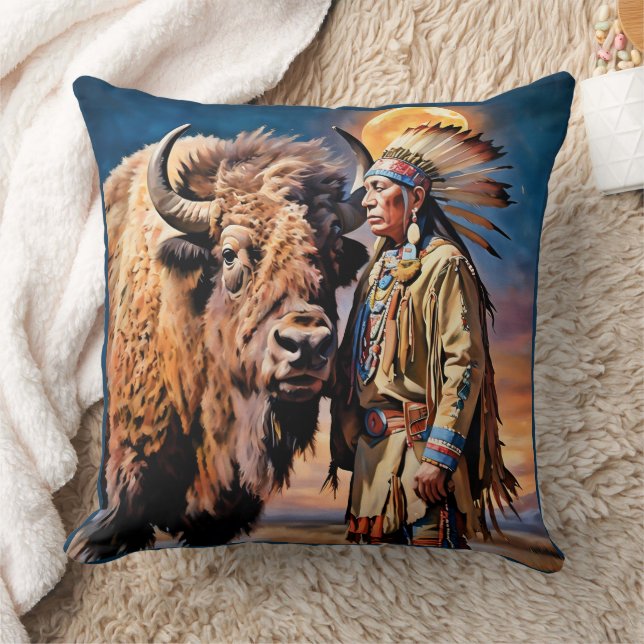 Coussin Bison et chef amérindien (Couverture)