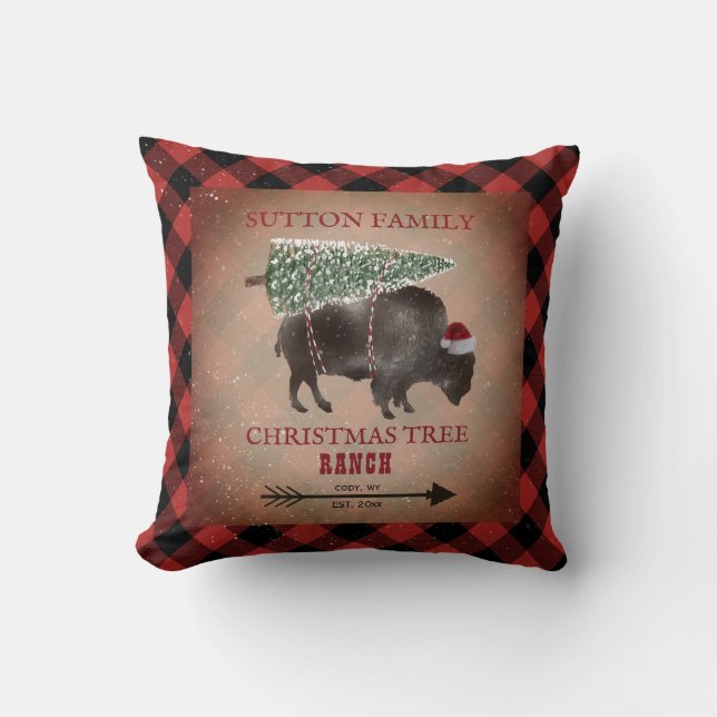 Coussin Bison Plaid de l'arbre de Noël Père Noël (Recto)