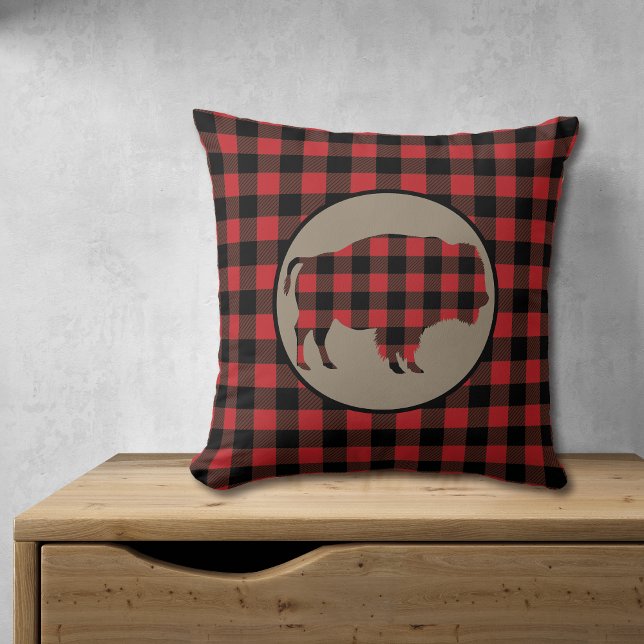 Coussin Bison rouge noir plaqué (Créateur téléchargé)
