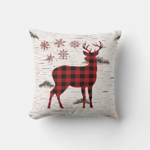Coussin Bison rouge rustique Lavé Snowflakes-Reindeer
