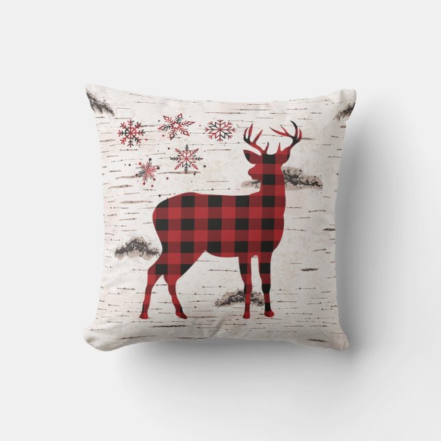 Coussin Bison rouge rustique Lavé Snowflakes-Reindeer (Recto)