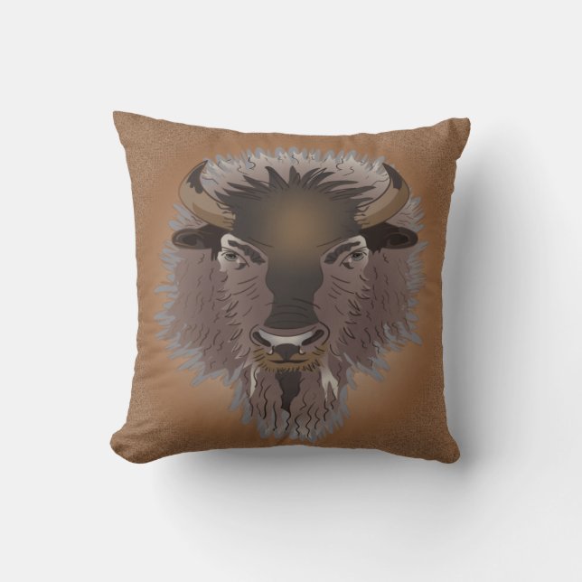 Coussin Bison rustique des plaines de l'Ouest (Recto)