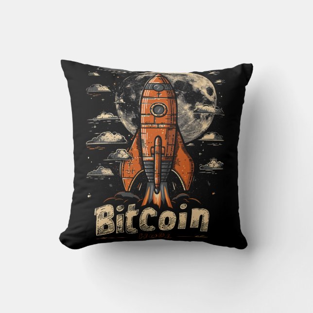 Coussin Bitcoin and Rocket to the Moon Crypto Design (Recto)