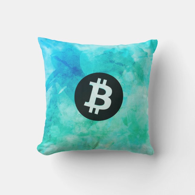 Coussin Bitcoin Aquarelle (Style 3 - Vie de plage) (Recto)