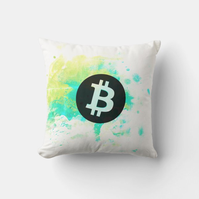 Coussin Bitcoin Aquarelle (Style 7 - Empiler les Sats) (Recto)