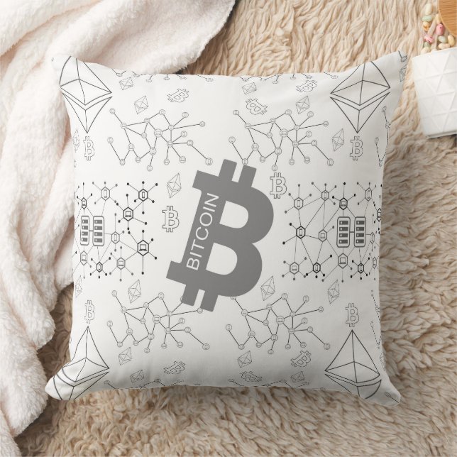Coussin Bitcoin argent numérique Cryptomonnaie Motif blanc (Couverture)