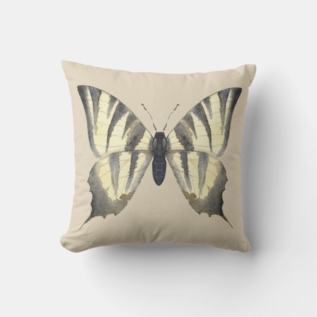Coussin Black and Beige Butterfly Pillow Almofada (Recto)