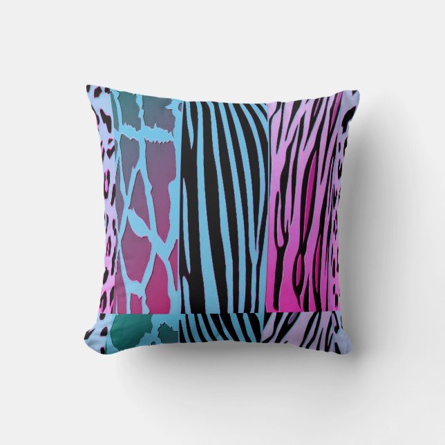 Coussin Black And Blue Animal Printed Zebra Stripe Pillow (Recto)