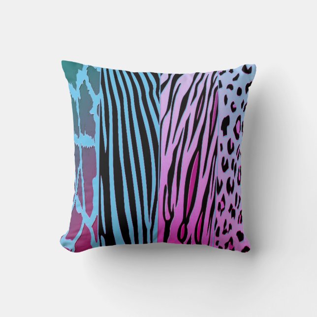 Coussin Black And Blue Animal Printed Zebra Stripe Pillow (Recto)