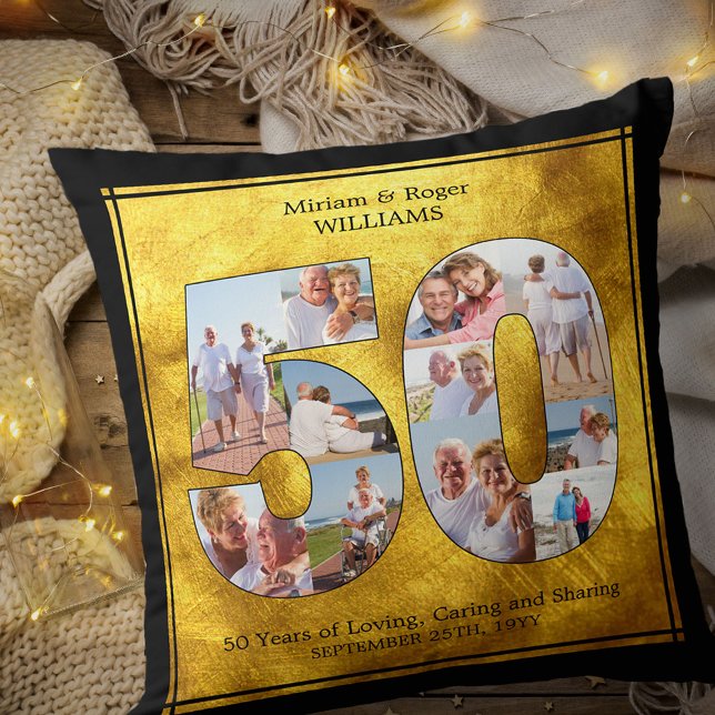 Coussin Black and Gold 50 Photo Collage Mariage d'or (Créateur téléchargé)