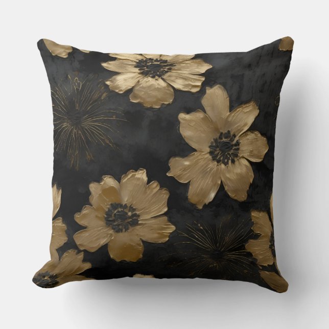 Coussin Black and Gold Floral Print (Recto)
