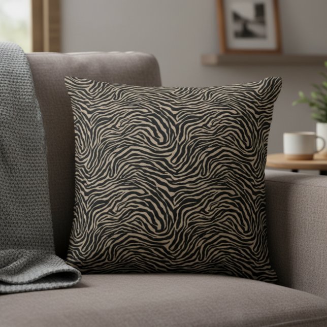 Coussin Black and Light Cream Zebra Pattern Decorative (Zebra print throw pillow. Classic and cozy!)
