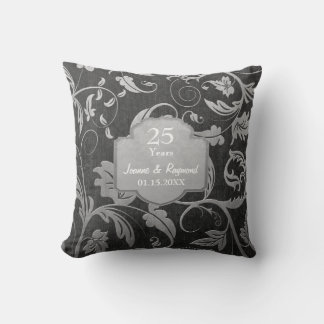 Coussin Black and Silver Damask 25e anniversaire de Mariag
