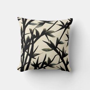 Coussin Black and White Bamboo Leaf Pattern Throw Pillow