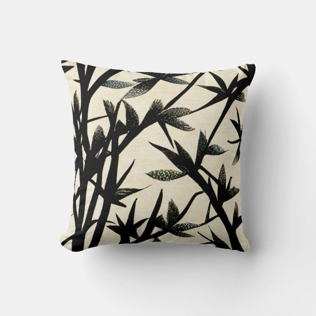Coussin Black and White Bamboo Leaf Pattern Throw Pillow (Recto)