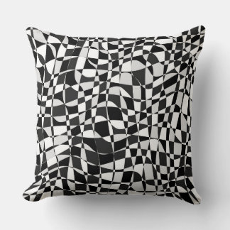 Coussin Black and White Checkered Warp Pattern