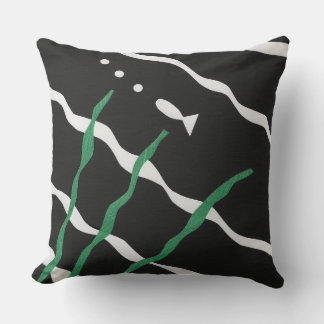 Coussin Black and White Fish with bubbles and seaweed