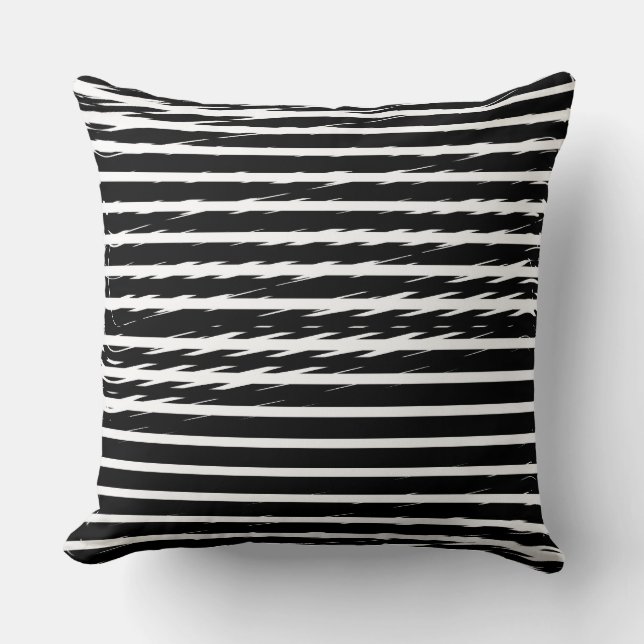 Coussin Black and White Glitch Signal Stripes (Recto)