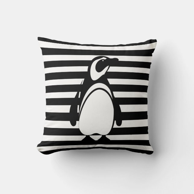 Coussin Black and White Penguin and Stripes (Recto)