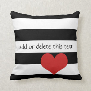 Coussin Black and White Stripes avec Red Heart