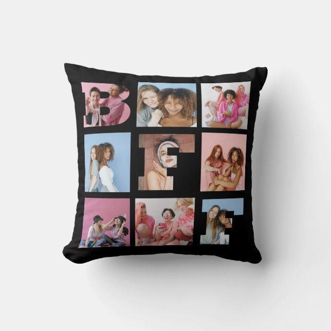 Coussin Black Best Friends BFF Photo Collage Coeur Script (Recto)