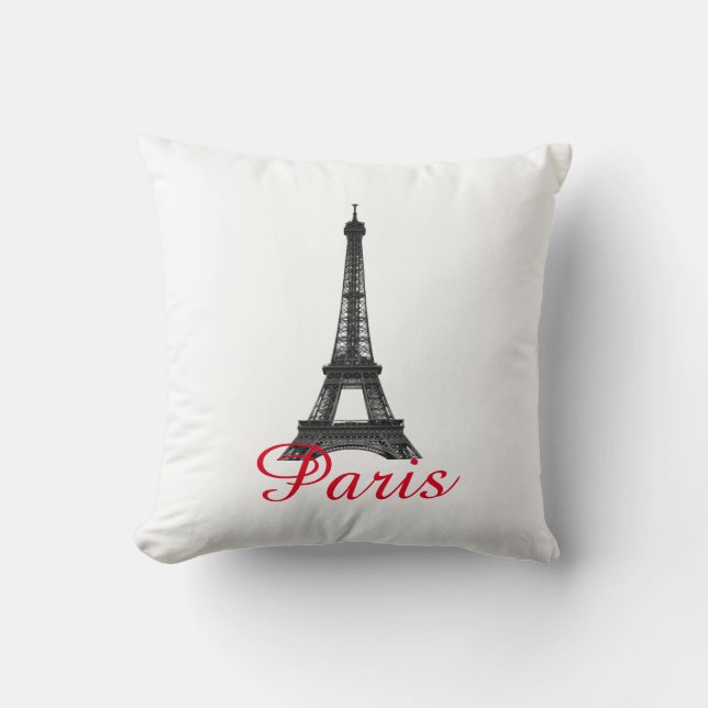 Coussin Black Blanc Tour Eiffel Paris Love City Travel (Recto)