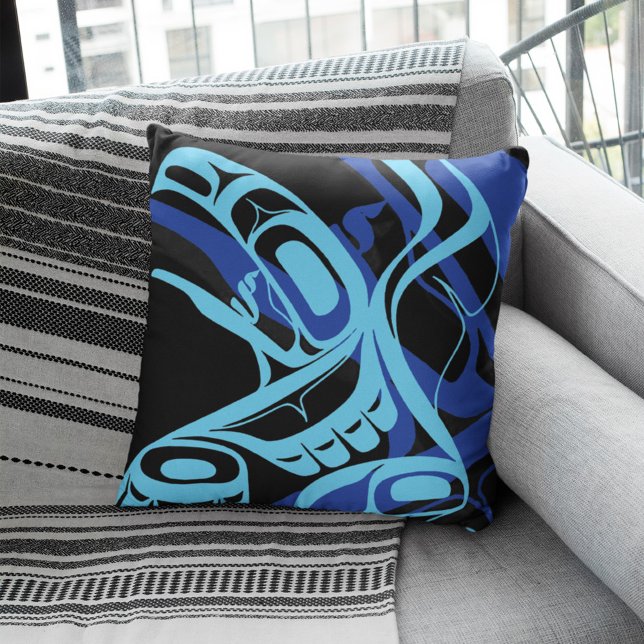 Coussin Black Blue Haida Eagle Thunder Bird Art autochtone (Créateur téléchargé)