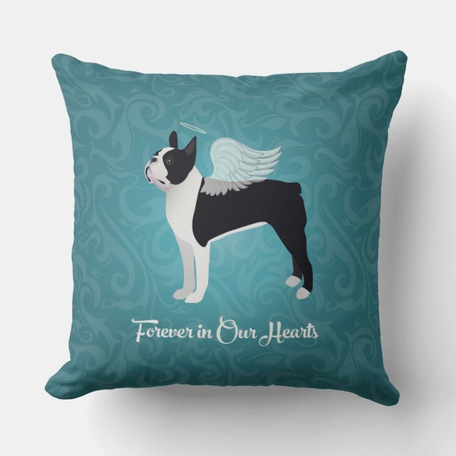 Coussin Black Boston Terrier Dog Angel Pet Memorial (Recto)