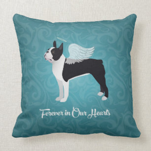 Coussin Black Boston Terrier Dog Angel Pet Memorial